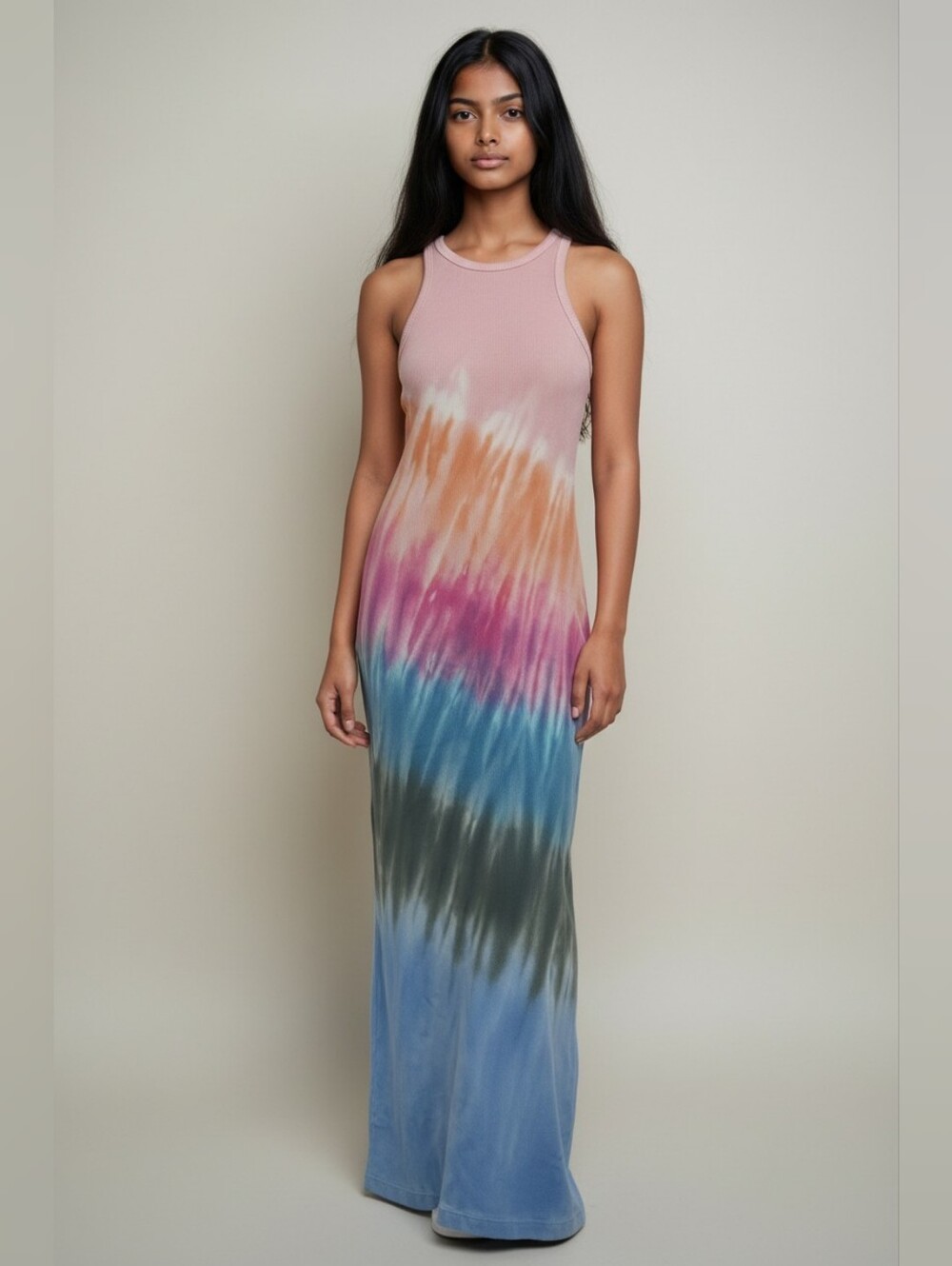 Young Fabulous and Broke Tie-Dye Racerback ribbed Maxi Dress Y2K  Boho